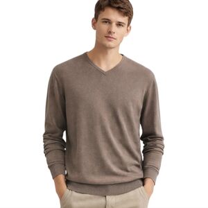 Angelo Litrico Sweater Cotton Minimalist Men Large Classic Pullover V Neck Beige